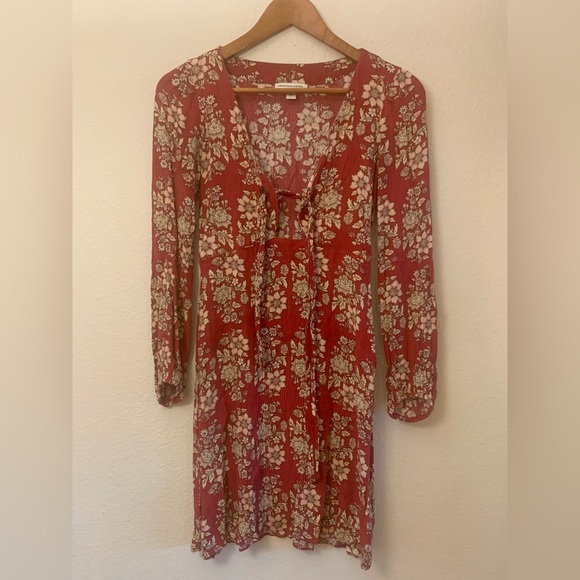 American Eagle Red 100% Viscose Floral Dress in XXS - Picture 1 of 5